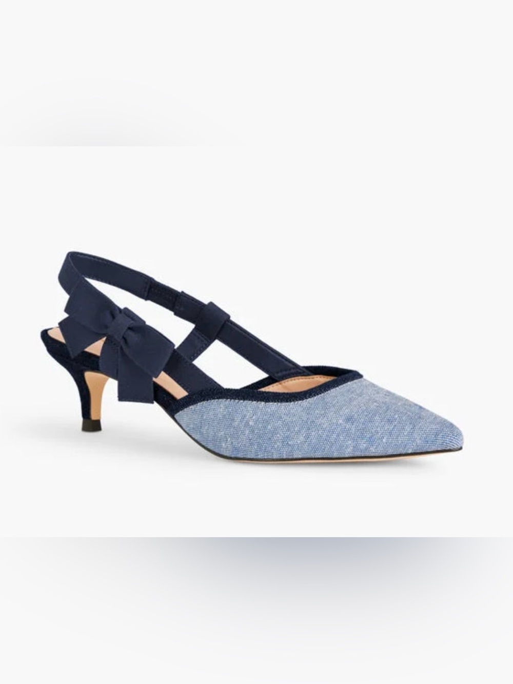 NEW TALBOTS CHAMBRAY DARK DENIM SYLVIE BOW SLINGBACK PUMPS SHOES SZ 6